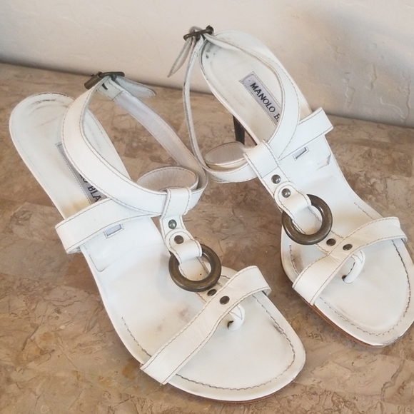 Authentic Manolo Blahnik Cream/Bronze Heels - Picture 2 of 8